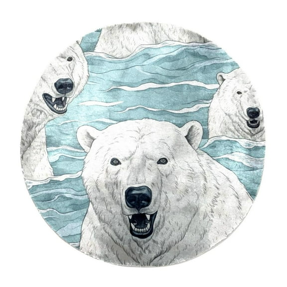 White Bear Faux Rabbit Fur Rug - Super Soft Fur Round Rug, Comfy Fluffy Shag Furry Circle Rugs for Kids Room, Living Room, Cute Non-Slip Plush Fuzzy Circular Area Rug Floor Carpets