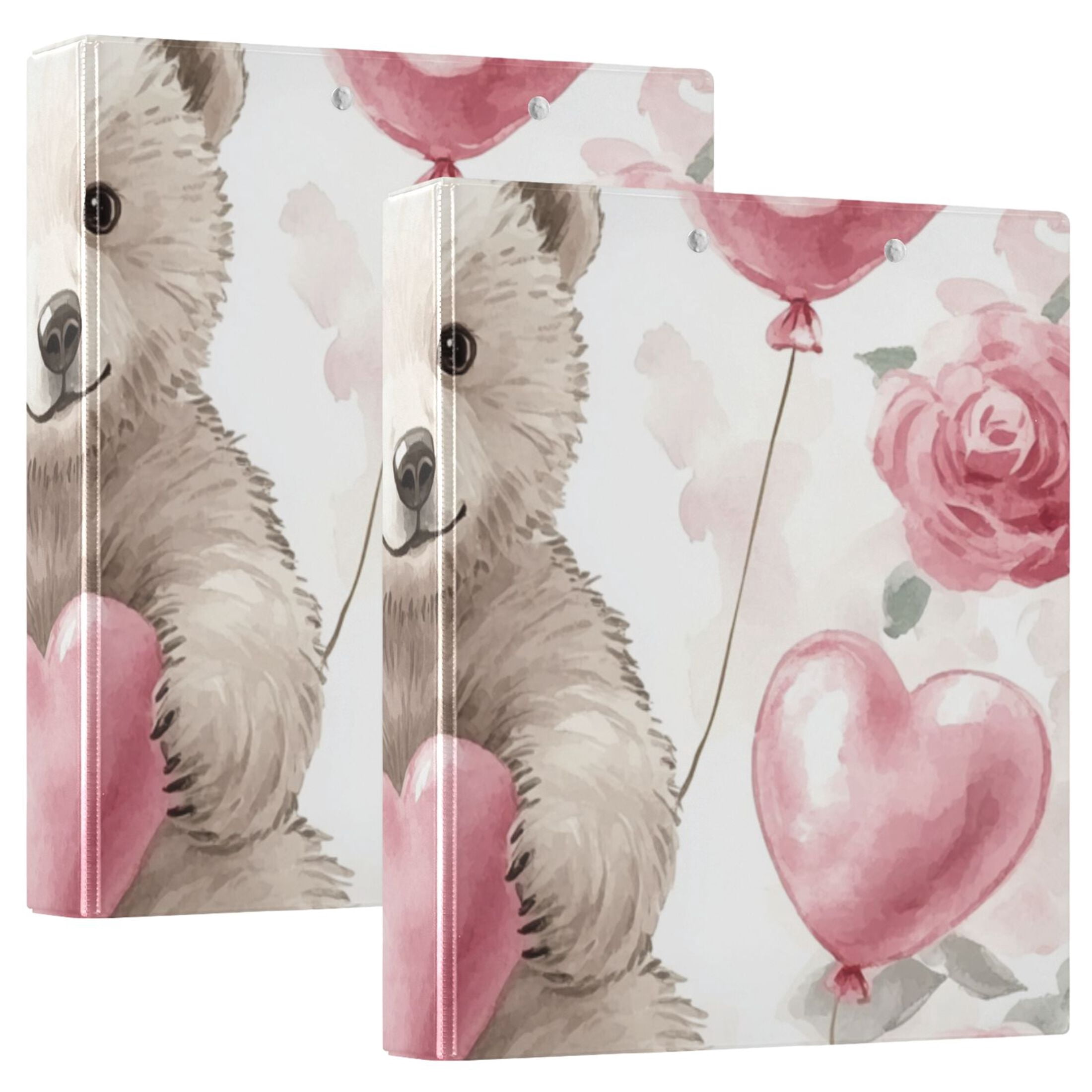 White Bear Floral 3 Ring Binders 1.5 inch Hardcover File Folders with Interior Pockets A4 Size Organizer for School Office Hospital