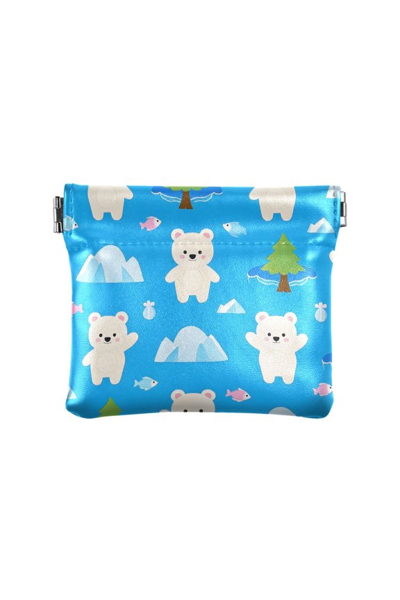 White Bear Mountain Tree Fish Wallet Small PU Leather Change Pouch Wallet for Women