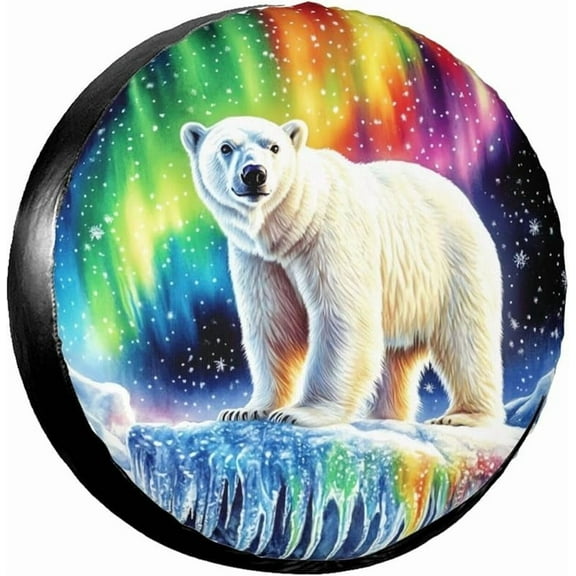 White Bear Northern Lights Spare Tire Cover for Rv SUV Trailer Truck Camper,Funny Tire Cover Waterproof Wheel Protectors for Camping Outdoor Travel,Universal Fit