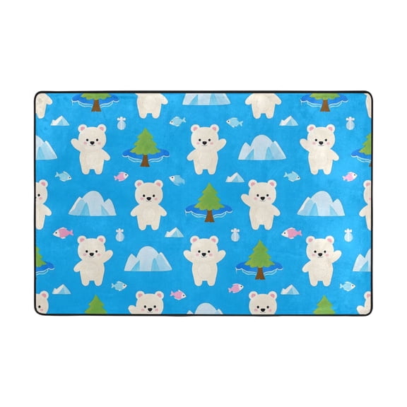 White Bear Pattern Rug 36x24in Memory Foam Absorbent Non Slip Plush for Bathroom Kitchen Entryway