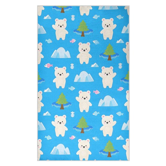 White Bear Pattern Waffle Kitchen Towels 18x30 in Soft Absorbent Quick Dry Dishcloths