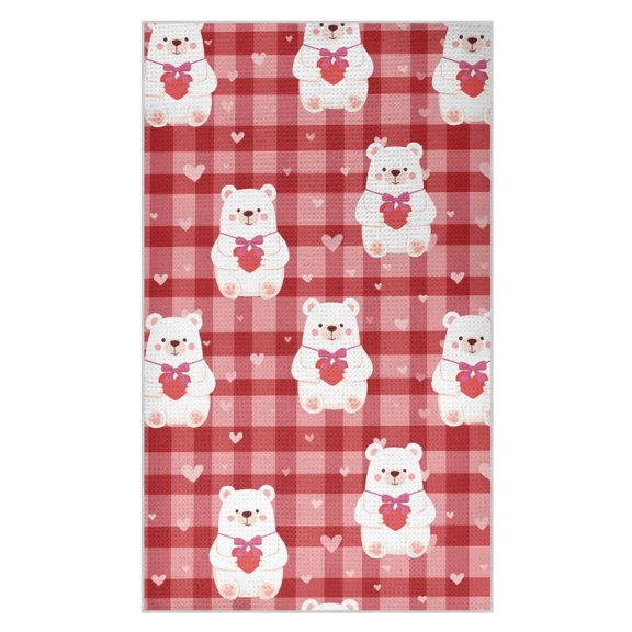 White Bear Pattern Waffle Kitchen Towels 18x30 in Soft Absorbent Quick Dry Dishcloths