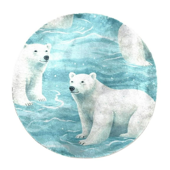 White Bear Rug Non-Slip Round Area Rug for Bedroom Living Room Study Playing, Nautical Carpet Floor Mat