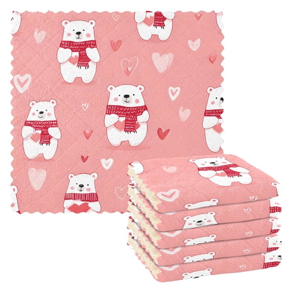 White Bear Scarf Kitchen Cloth Dish Towels for Drying Washing Absorbent Dish Rags Reusable soft kitchen dishcloth set 6 Pack