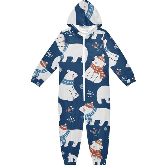 White Bear Snowflake Boys & Girls Hooded One-Piece Pajamas Warm Crystal velvet Hooded Long Sleeve Loungewear Jumpsuit Unisex