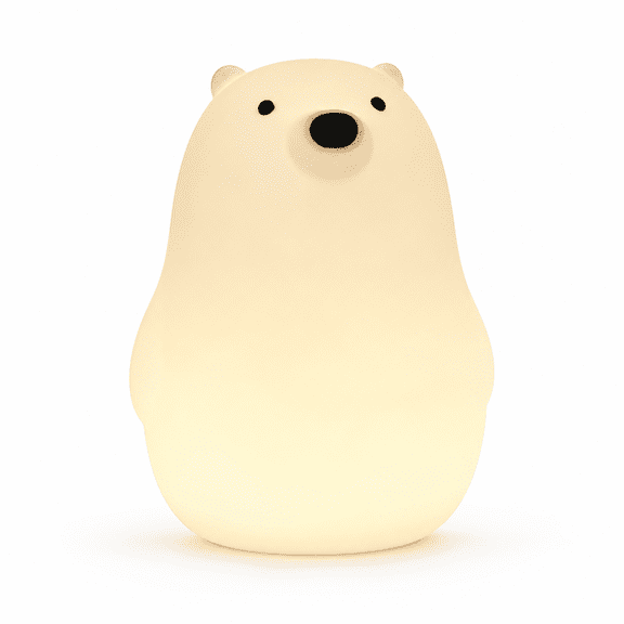 White Bear Tap Control Silicone Night Light, USB Rechargeable Soft Warm LED Ambient Lamp with Auto Timer, Minimalist Cute Decor Sleep Lighting for Bedroom Nightstand Apartment Indoor Decor