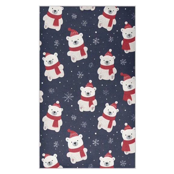 White Bear Winter Pattern Waffle Kitchen Towels 18x30 in Soft Absorbent Quick Dry Dishcloths