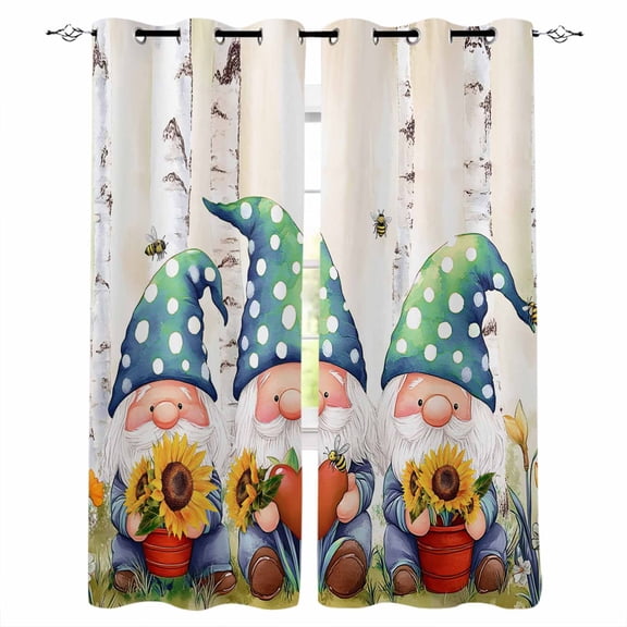 White-Beard Dwarf Kitchen Curtains Sunflower Heart Forest Floral Cafe Short Curtains for Bathroom Blackout Window Curtain Grommet Small Window Treatment Drapes for Bedroom Living Room 27.5"x39"x2