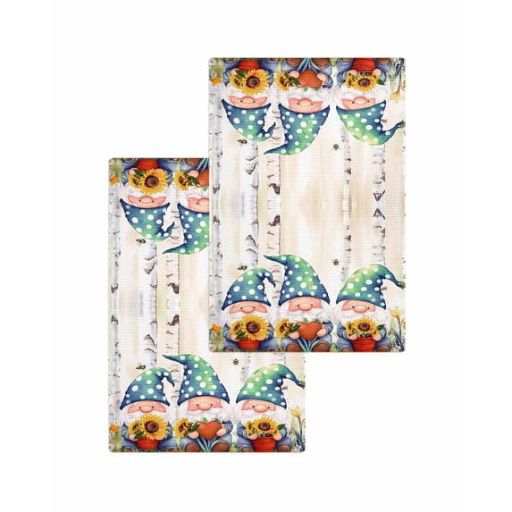 White-Beard Dwarf Kitchen Dish Towels for Drying Dishes Set of 2, Sunflower Heart Forest Floral Waffle Weave Microfiber Terry Hand Tea Bathroom Towels Quick Dry & Absorbent Towel 15.7x23.6