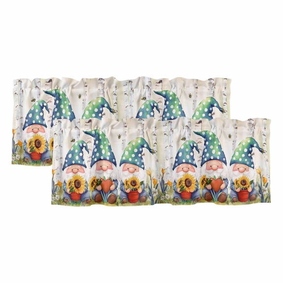 White-Beard Dwarf Valances for Windows, Decorative Rod Pocket Window Valance Curtains, Sunflower Heart Forest Floral Short Curtain Drapes for Kitchen/Bathroom/Living Room, 2 Panels, 42" W x 18" L