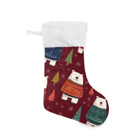 White Bears Wear Christmas Sweaters in Forest Christmas Stockings Large Capacity 18 inch Gift Bag with Hook Xmas Holiday Decor 1 Pack