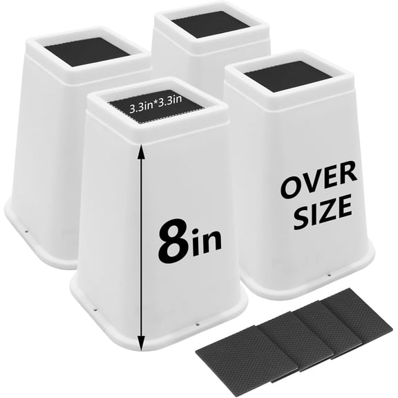 White Bed Risers 8 Inch Heavy Duty, 4 Pack Furniture Risers for Dorm Twin XL Sofa Couch Table Desk Cabinet Bed Frame, Black Bed Lifts Risers