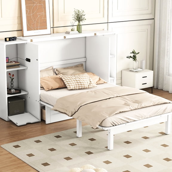 White Bed With Shelf Space, Drawers And Charging For Guest Room Shelves, Ports