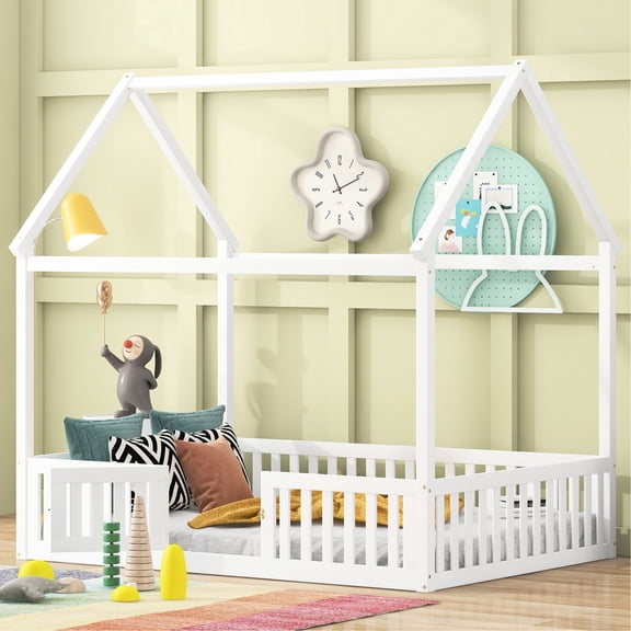 White Bed with Door and Fence | Fun Bedroom Environment | Pine Wood Quality