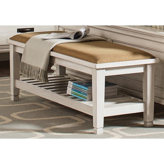 White Bedroom Bench With Brown Upholstery And Shelf Storage Rustic Comfortable Cushion