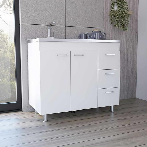 White Bedroom Cabinet - 3-4 Drawers, Double Door, Shelves, Four Legs Modern Look Storage Three