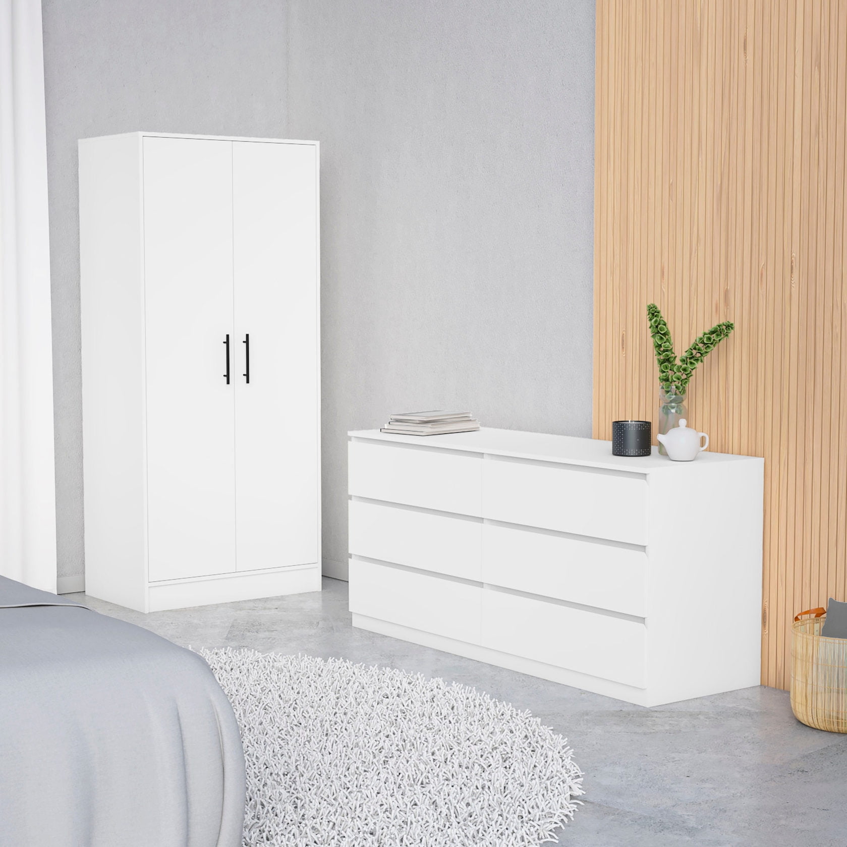 Gallery Detail: White Bedroom Set With Hanging Space And Drawers Suitable For