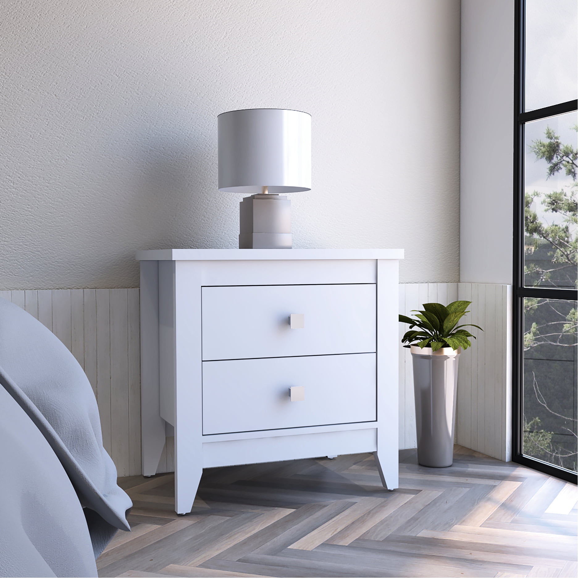 White Bedroom Side Table With Two Shelves And Practicality - Stylish ...