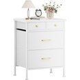 thumbnail image 1 of White Bedside Furniture, Small Dresser, Nightstand with 4 Fabric Drawers, Wood Top & Leather Finish, End Table for Bedroom, White, 1 of 6