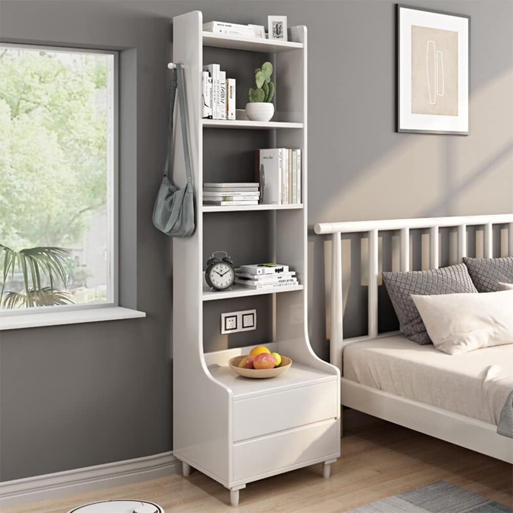 White Bedside Table with Bookshelf - 71