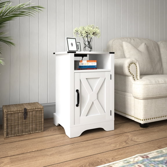 White Bedside Table | Easy Door Operation & Charging | Bedside Space