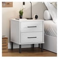 thumbnail image 1 of White Bedside Table with Metal Legs, Solid Pine Nightstand - OSLO Industrial Style, 1 of 8