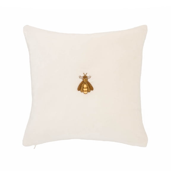 White Bee Silk Velvet Throw Pillow, 12" X 12"