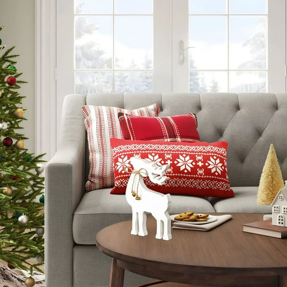 White Bells Reindeer Christmas Ornament Wooden Density Board Charming Elk Decor Versatile Kitchen Window Fireplace Holiday Atmosphere Festive Gift Durable Home Decoration