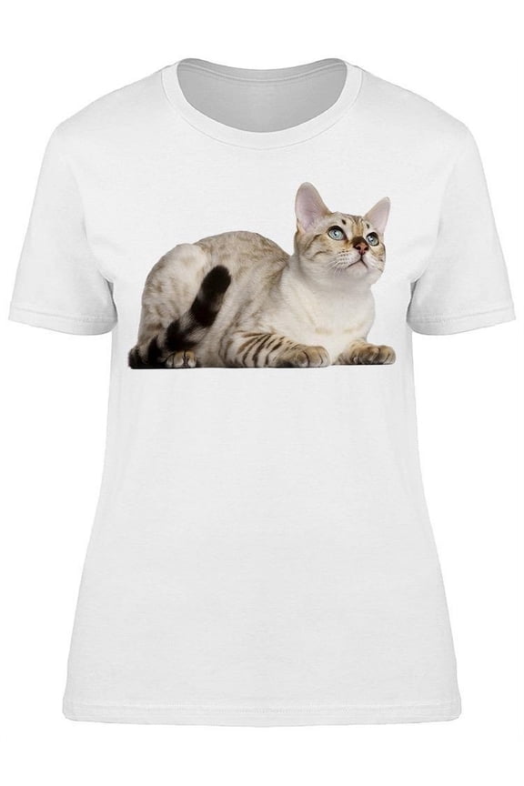 White Bengal Cat Looking Up T-Shirt Women -Image by Shutterstock, Female Small