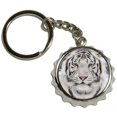 thumbnail image 1 of White Bengal Tiger with Blue Eyes, Nickel Plated Metal Popcap Bottle Opener Keychain Key Ring, 1 of 1