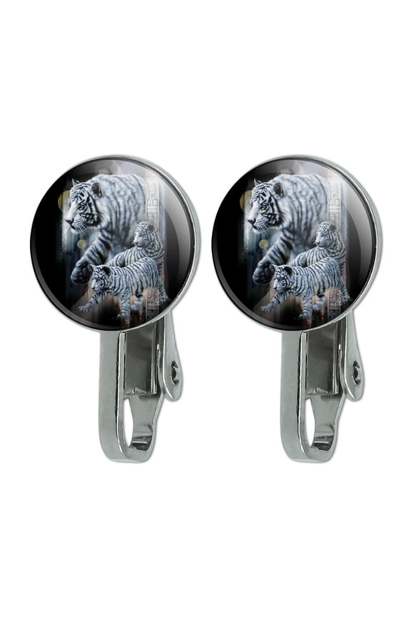 White Bengal Tigers Novelty Clip-On Stud Earrings