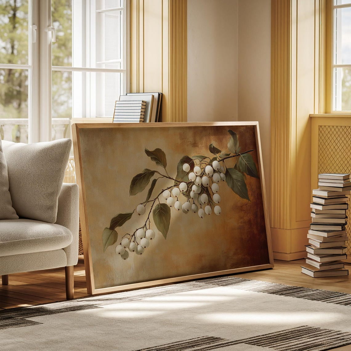 Picture Idea: White Berry Branch Wall Art Rustic Nature Inspired Botanical Artwork
