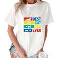 thumbnail image 1 of Women Best Cat Dad Ever Colorful Striped Cat Family Tshirt Graphic Tees Shirts Classic Tops, 1 of 5