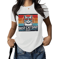 thumbnail image 1 of White Retro Best Cat Dad Ever Cat Printed Trendy Tshirt Printed Tees Shirts Funny Cat Lover Fathers Day Gift Casual Wear S-5XL Tops, 1 of 5