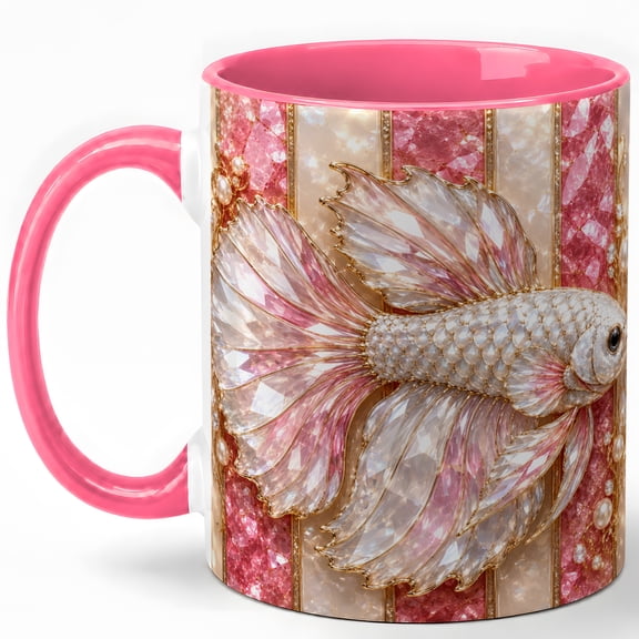 White Betta Fish Coffee Mug, Aquarium Fish Mug, Ceramic 11 oz