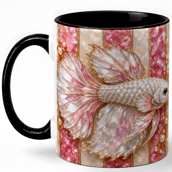 White Betta Fish Coffee Mug, Aquarium Fish Mug, Ceramic 11 oz