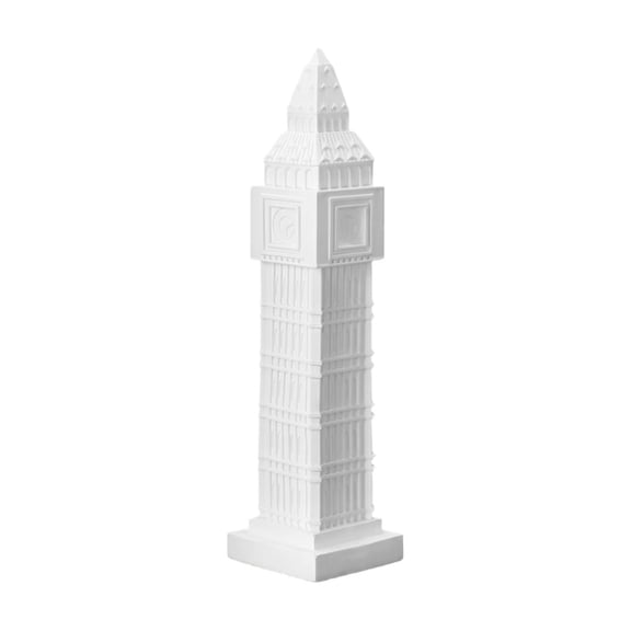 White Big Ben Statue Decor London Landmark Architecture Model 10 Inch Tall Durable Resin Home Accent Artistic Desktop Ornament Shelf Display Decorative Piece for Living Room