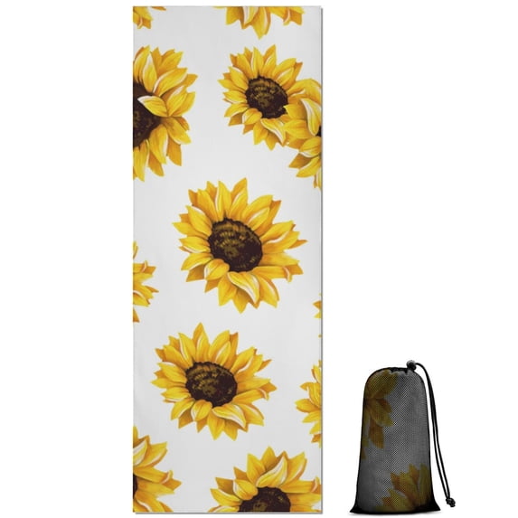 White Big Sunflower Pattern Hot Yoga Mat Towel Non Slip for Hot Yoga - Quick-Drying Yoga Mat Cover with 4 Corner Pockets with Travel Bag - Hot Yoga Towel Non Slip Grip Moisture Wicking Sweat 70"x26"