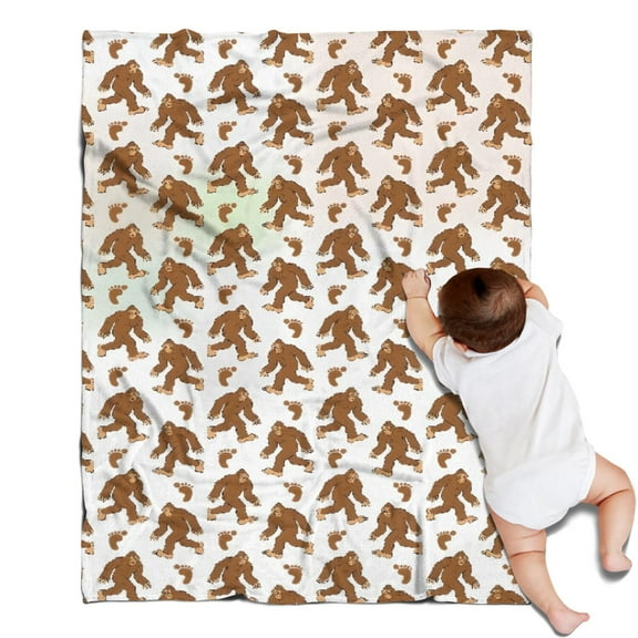 White Bigfoot and Footprint Pattern Blanket,Comfortable Soft Flannel Throw Blanket,All Season,Warm Lightweight Blankets for Sofa Bed Couch Living Room Chair,30"x40"