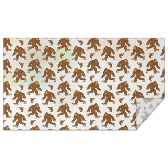 White Bigfoot and Footprint Pattern Rectangle Tablecloth 60"x102",Waterproof Polyester Rectangle Table Cloth, Wipeable Spillproof Polyester Tablecloth for Dining, Camping, Indoor and Outdoor