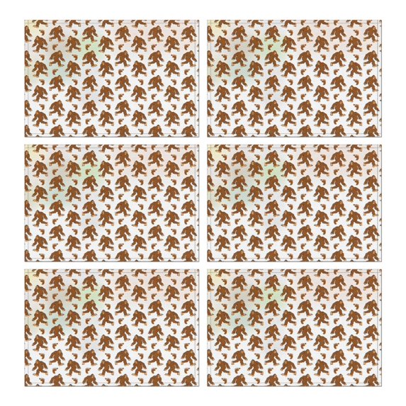 White Bigfoot and Footprint Pattern Summer Placemats Table Placemats Set Of 6-Linen Kitchen Washable Placemats Table Mats 11.8"x17.7" Non-Slip Heat Resistant