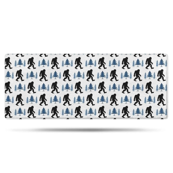 White Bigfoot and Pine Tree Pattern Bathroom Rugs Mat,Non Slip Microfiber Bathroom Rug,Rubber Backing,Soft Bathroom Mats for Bathroom Floor,Tub and Shower,60x24in(150x60cm)