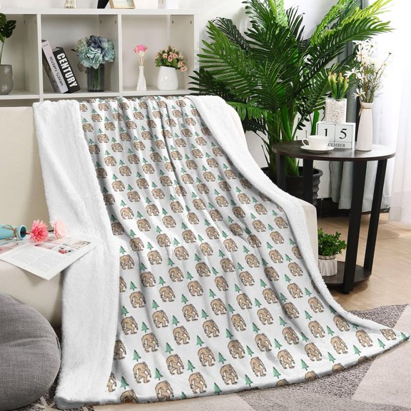 White Bigfoot and Pine Tree Pattern Blanket,Comfortable Soft Flannel Throw Blanket,All Season,Warm Lightweight Blankets for Sofa Bed Couch Living Room Chair,40"x50"