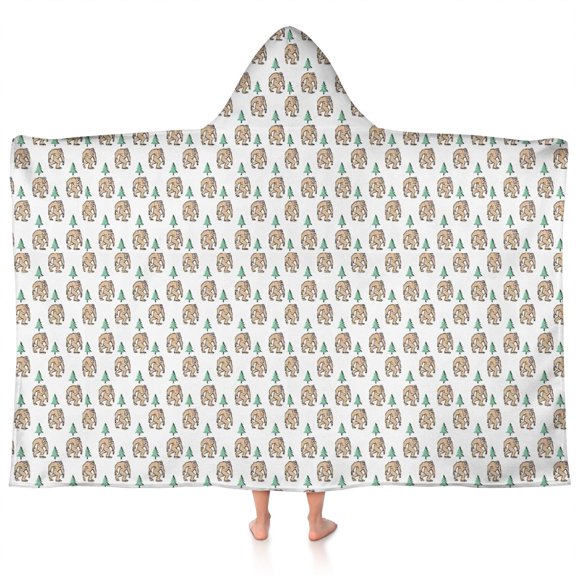 White Bigfoot and Pine Tree Pattern Hooded Bath Towel,60"x35" for Ages 3 To 12 Kids, Quick Dry Lightweight Soft Microfiber Hood Beach Towel Cover Up for Kids