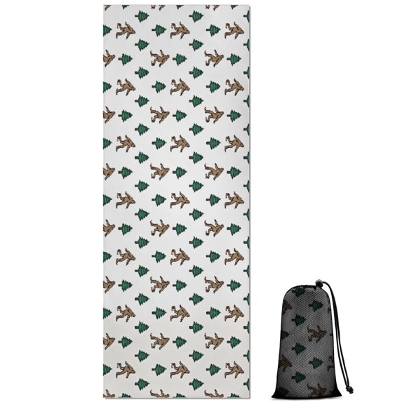 White Bigfoot and Pine Tree Pattern Hot Yoga Mat Towel Non Slip for Hot Yoga - Quick-Drying Yoga Mat Cover with 4 Corner Pockets with Travel Bag - Hot Yoga Towel Non Slip 70"x26"