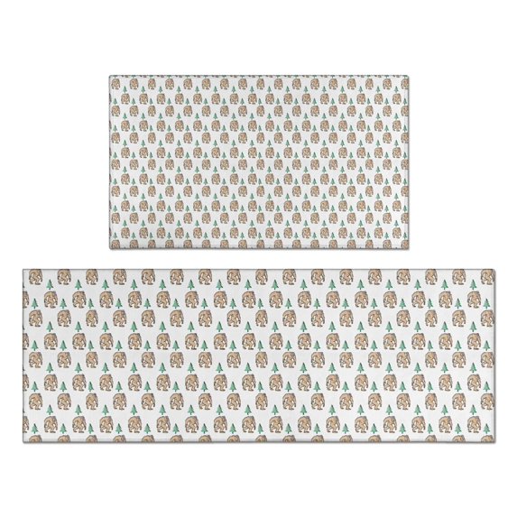 White Bigfoot and Pine Tree Pattern Kitchen Rugs Sets Of 2,Anti Fatigue Kitchen Mat Rugs Non Slip Washable,Decorative Kitchen Floor Mats for Kitchen,Sink,Laundry,17"x30"+17"x47"