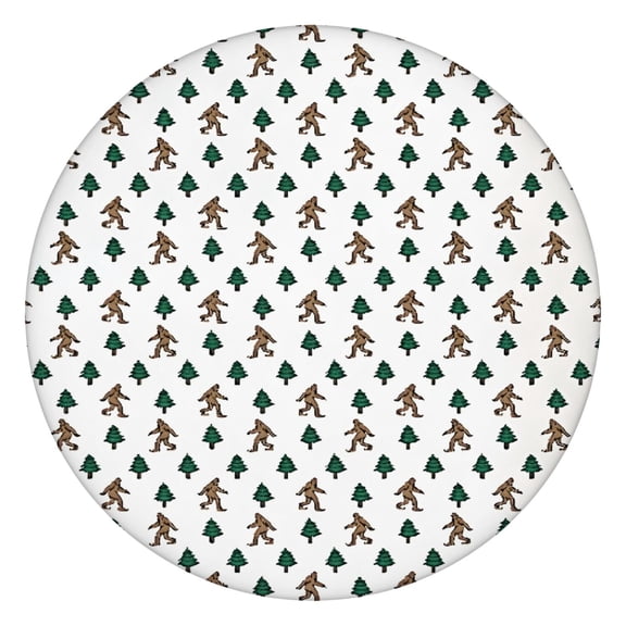 White Bigfoot and Pine Tree Pattern Round Fitted Tablecloth with Elastic Edge,Dining Table Cover Waterproof,Outdoor Round Tablecloth for Camping,Dining,Indoor and Outdoor