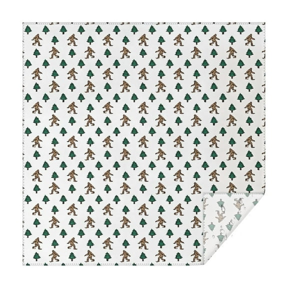 White Bigfoot and Pine Tree Pattern Square Tablecloth,Waterproof Square Table Cover,Wipeable Spillproof Washable Table Cover for Home Kitchen Party Decor 42"X42"(107x107cm)