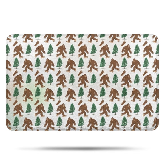 White Bigfoot and Tree Pattern Bathroom Rugs Mat,Non Slip Microfiber Bathroom Rug,Rubber Backing,Soft Bathroom Mats for Bathroom Floor,Tub and Shower,17x27in(43x68cm)